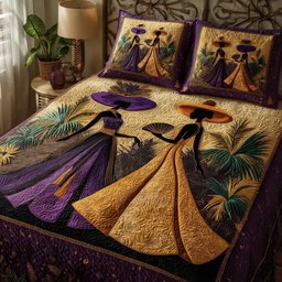 Golden Queens Quilted Bedding Set Black Queen Bedding Set Unique Gift For Her