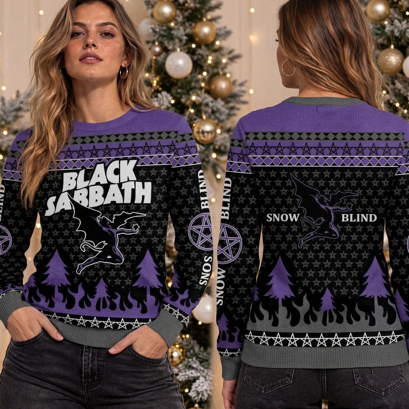 Black Sabbath Henry Demon Devil Snowblind Ugly Christmas Sweater Black Sabbath Wear