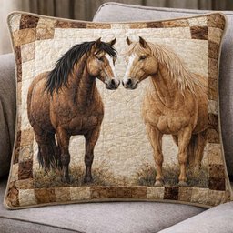 Twin Horses Quilted Pillow Case Sofa Pillows Gifts For Horses Lovers