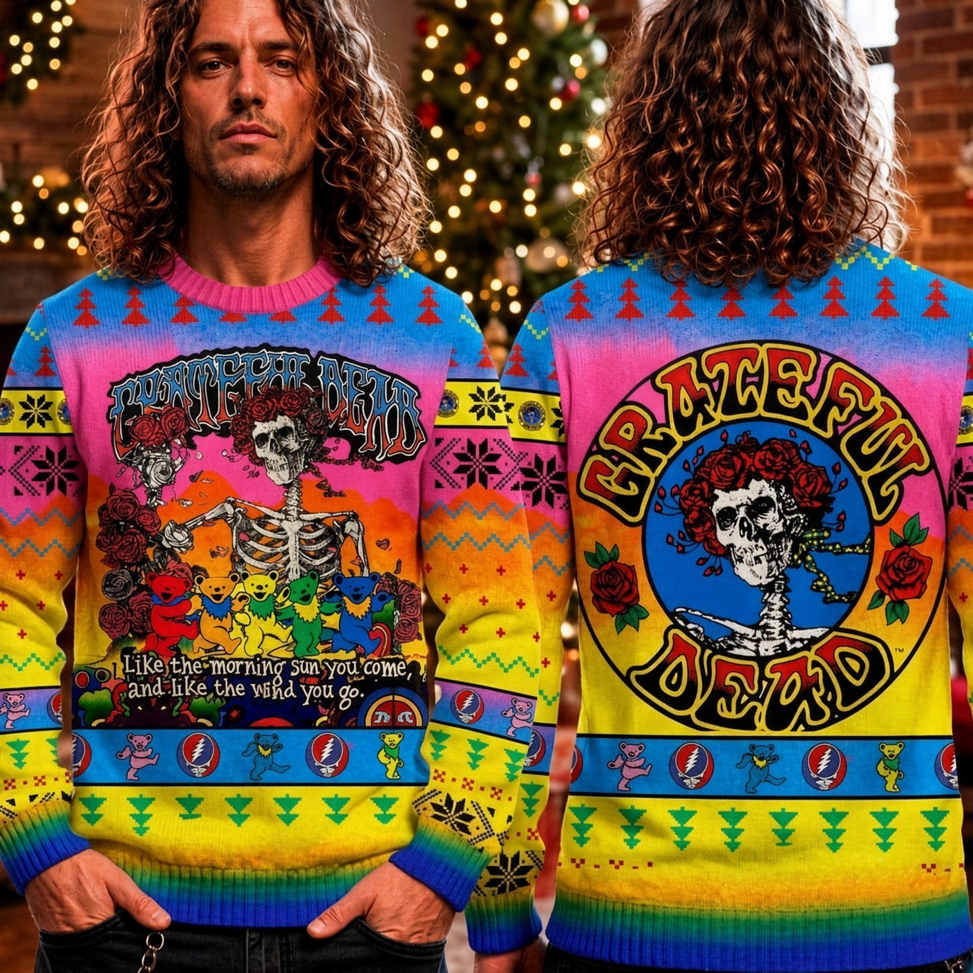 Grateful Dead Bertha Skull Roses Ugly Christmas Sweater Grateful Dead Holiday Clothes_