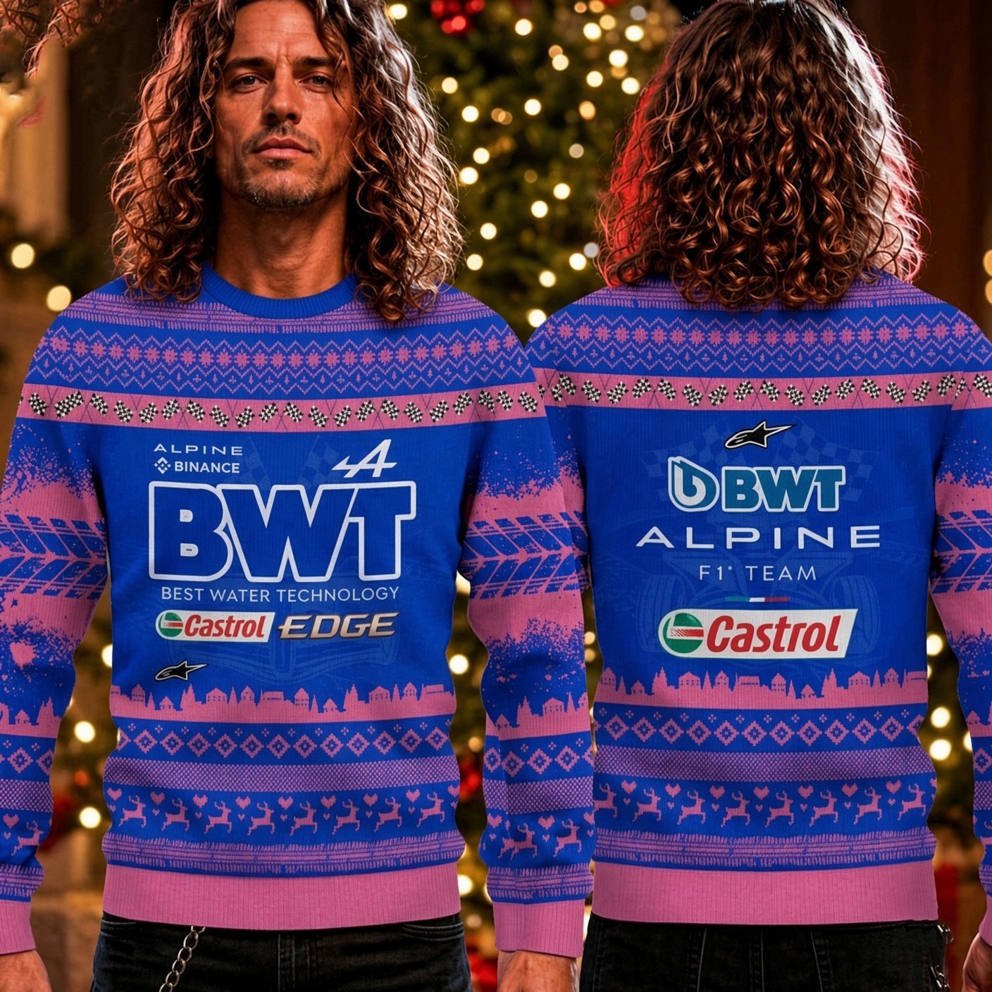 BWT Alpine F1 Team Castrol Ugly Christmas Sweater F1 Team Xmas Apparel Dad Gifts