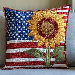Sunflower Quilted Pillow Case Vintage Americana Couch Pillows Gift Ideas For Dad