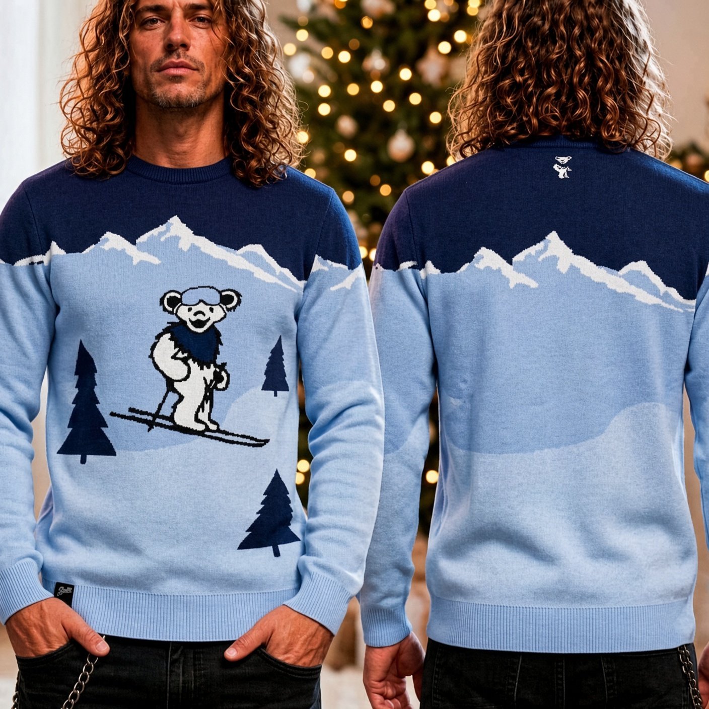 Grateful Dead Dancing Bear Skiing Ugly Christmas Sweater Grateful Dead Xmas Attire