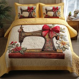 Sewing  Quilted Bedding Set Vintage Sewing Machine Duvet Covers Gift For Her