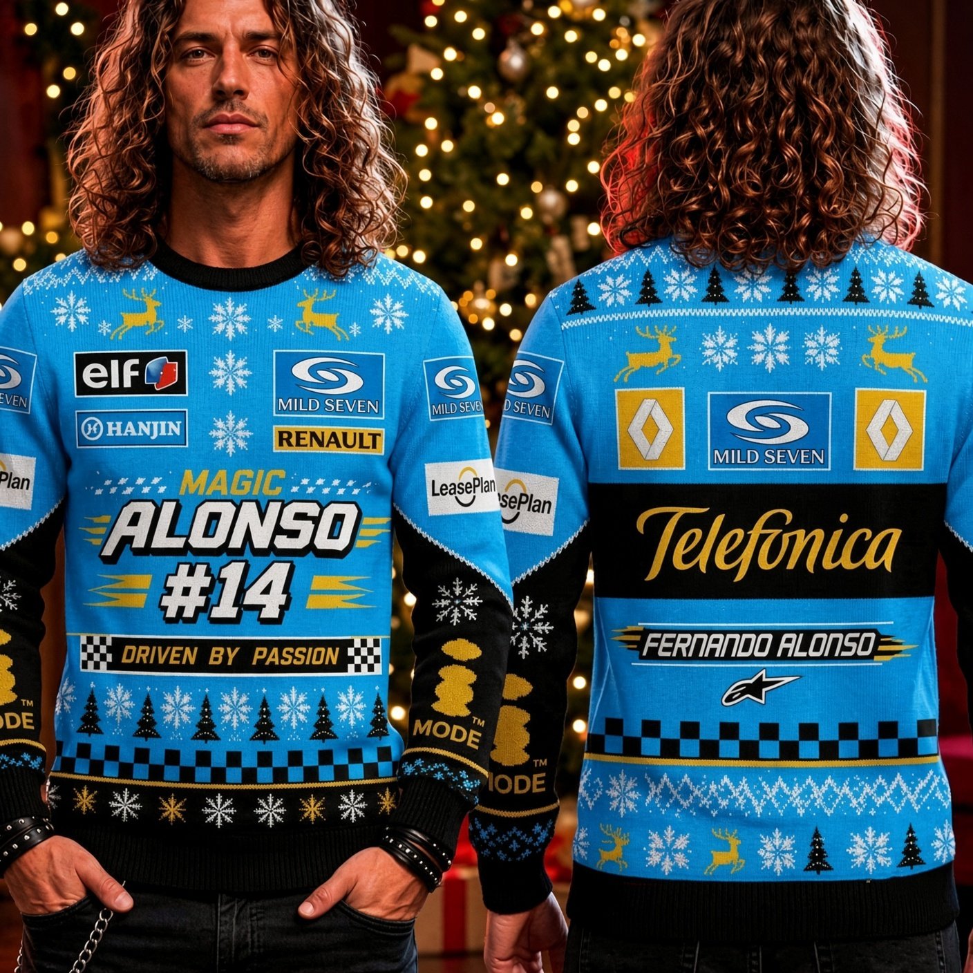 Fernando Alonso Renault F1 Racing Magic Alonso 14 Ugly Christmas Sweater F1 Xmas Wear