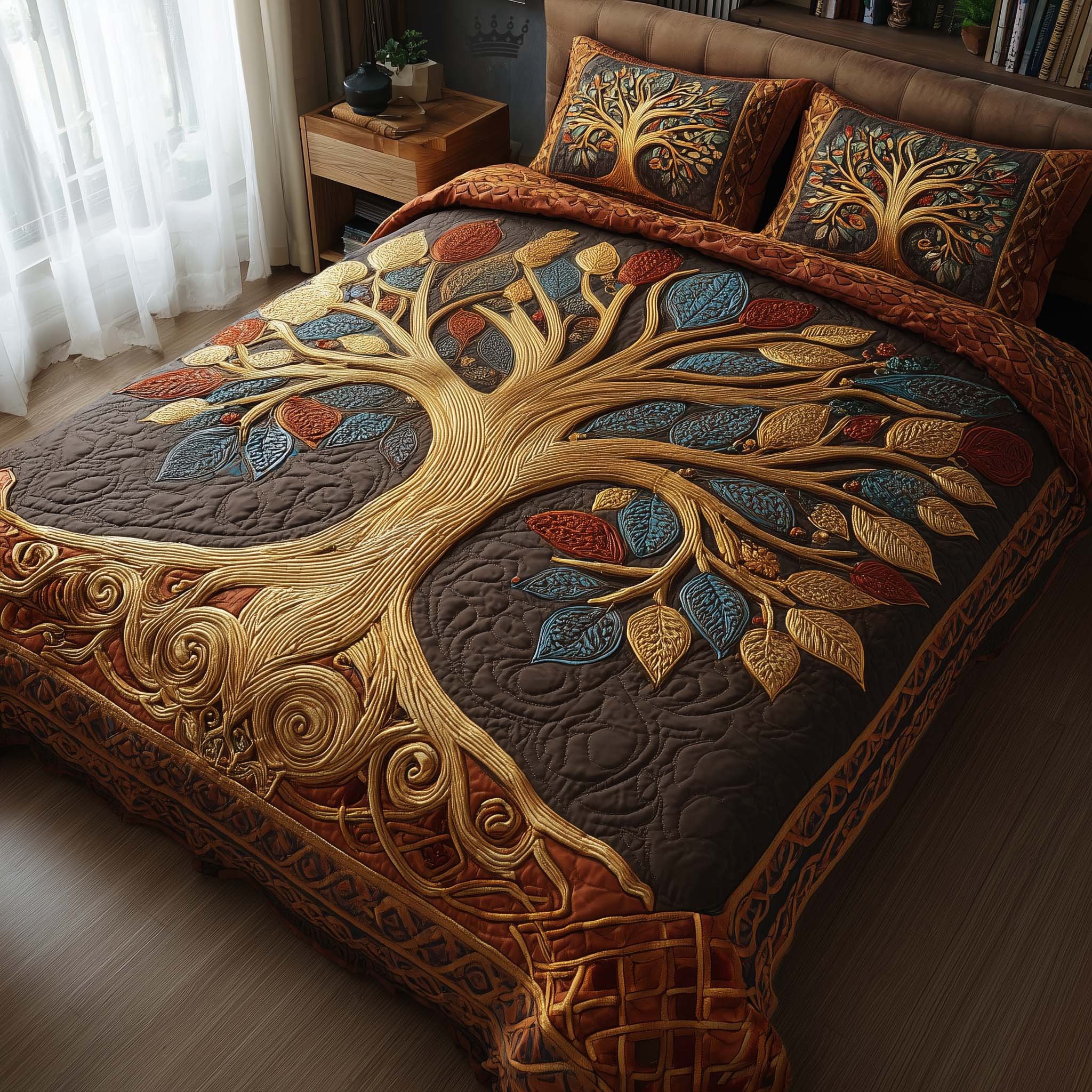 Spirit Trunk Quilted Bedding Set Tree Of Life Duvet Covers Rustic Brown Bedroom Decor
