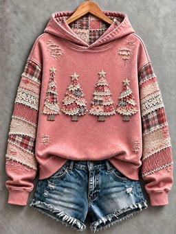 Pink Christmas Tree Print Sweatshirt Women_s Christmas Holiday Gear Gifts For Mom