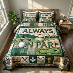 Swing Life Quilted Bedding Set Vintage Golf Cart Comforter Cover Gift For Husband