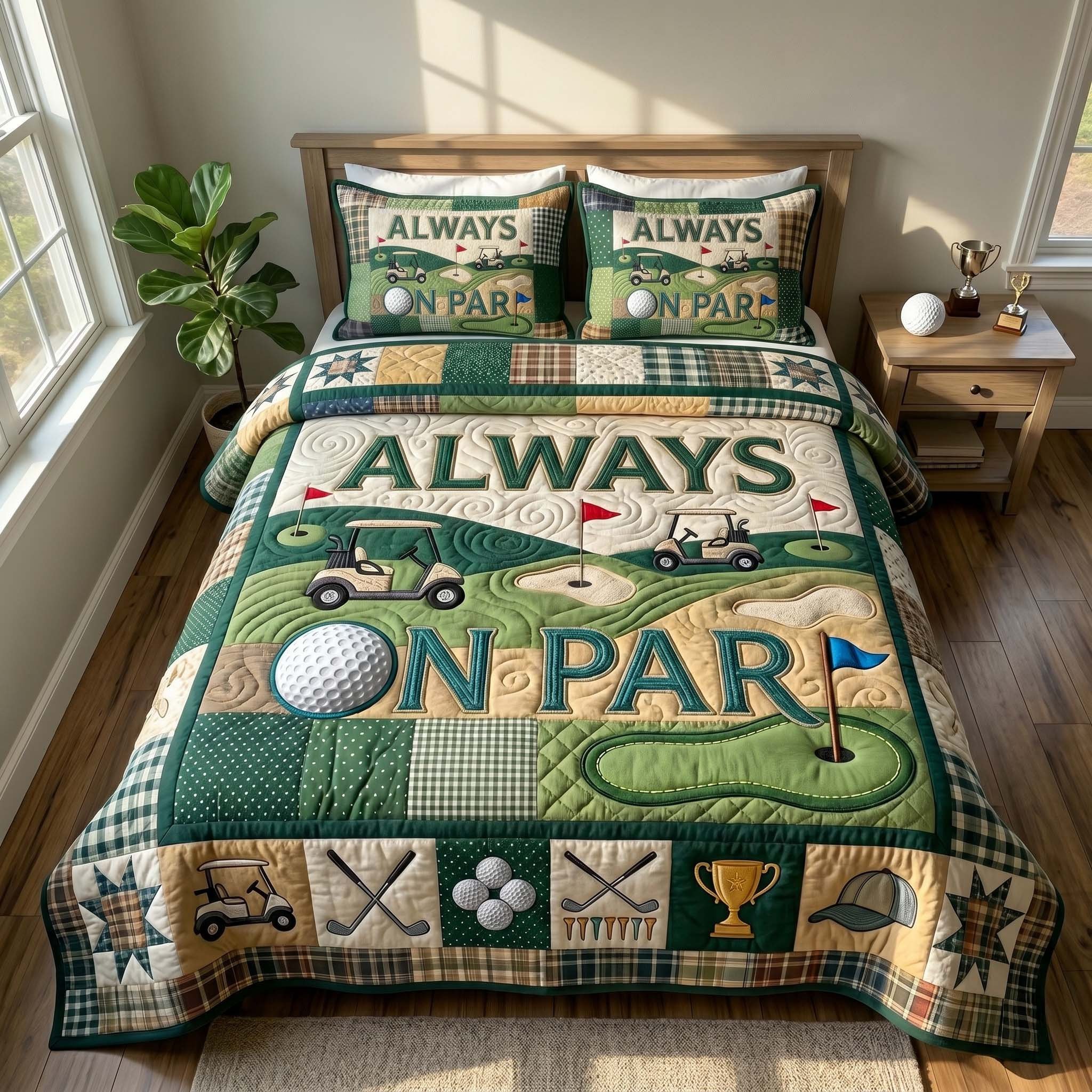 Swing Life Quilted Bedding Set Vintage Golf Cart Comforter Cover Gift For Husband