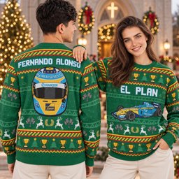Fernando Alonso El Plan F1 Car And Helmet Ugly Christmas Sweater F1 Holiday Outfits