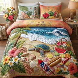 Patriotic Shore Quilted Bedding Set Tropical Beach Turtle Duvet Covers Gift For Her