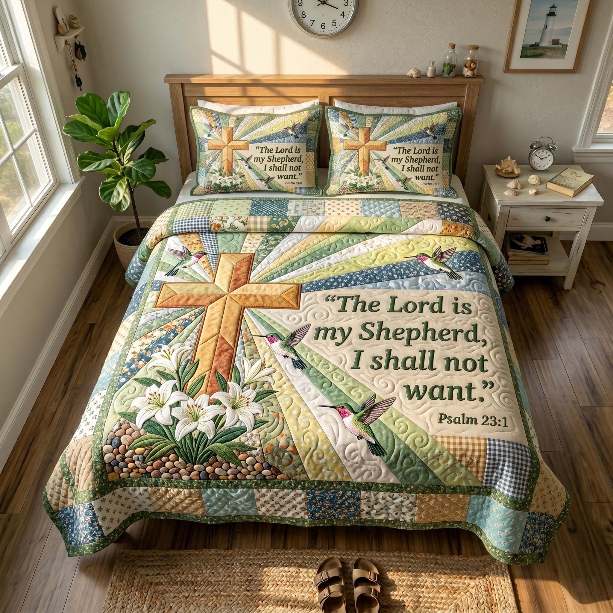 Faith Blossoms Quilted Bedding Set Jesus Christ Bedding Set Gifts For Women