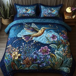 Sparkling Hummingbird Quilted Bedding Set Night Garden Comforter Sets Gift For Her