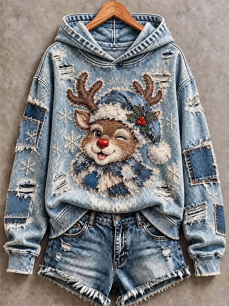Christmas Reindeer Print Hoodie Women_s Cute Christmas Clothing Gifts For Wife