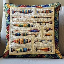 Fishing Delights Quilted Pillow Case Throw Pillow Covers Fishing Lover Gift