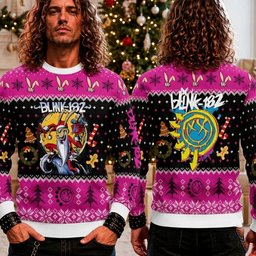 Blink-182 Santa Bunny Smiley Face Rock Band Ugly Christmas Sweater Blink-182 Xmas Gear