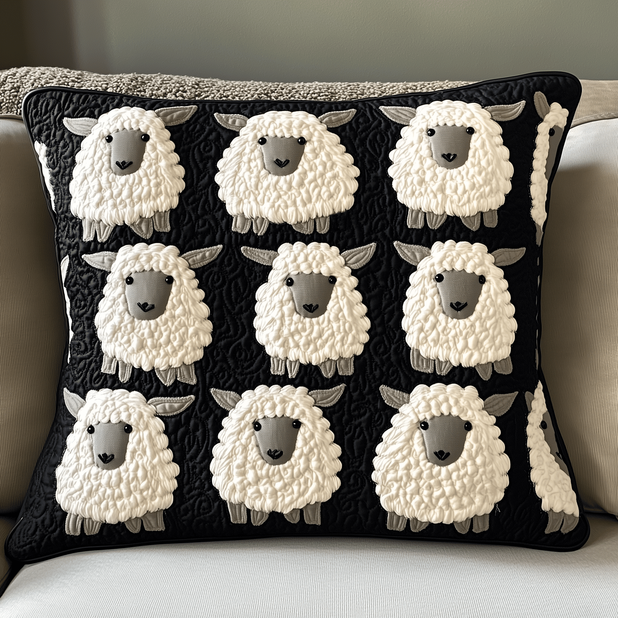 Black And White Sheep Quilted Pillow Case Cute Throw Pillows Gift For Sheep Lovers