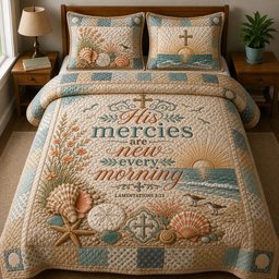 Shells Bible Quote Quilted Bedding Set Christian Comforter Sets Gift For Her