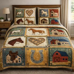 Rustic Horse Quilted Bedding Set Western Horse Patchwork Home Decor Gift For Son