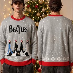 The Beatles Abbey Road Crossing In Santa Hats Ugly Christmas Sweater Beatles Xmas Outfits