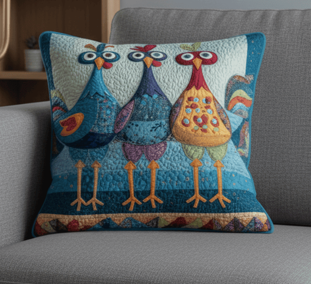 Funky Chicken Quilted Pillow Case Throw Pillows For Couch Gift For Chicken Lovers