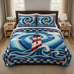 Spiral Beacon Quilted Bedding Set Lighthouse Bedspreads King Father_s Day Gifts
