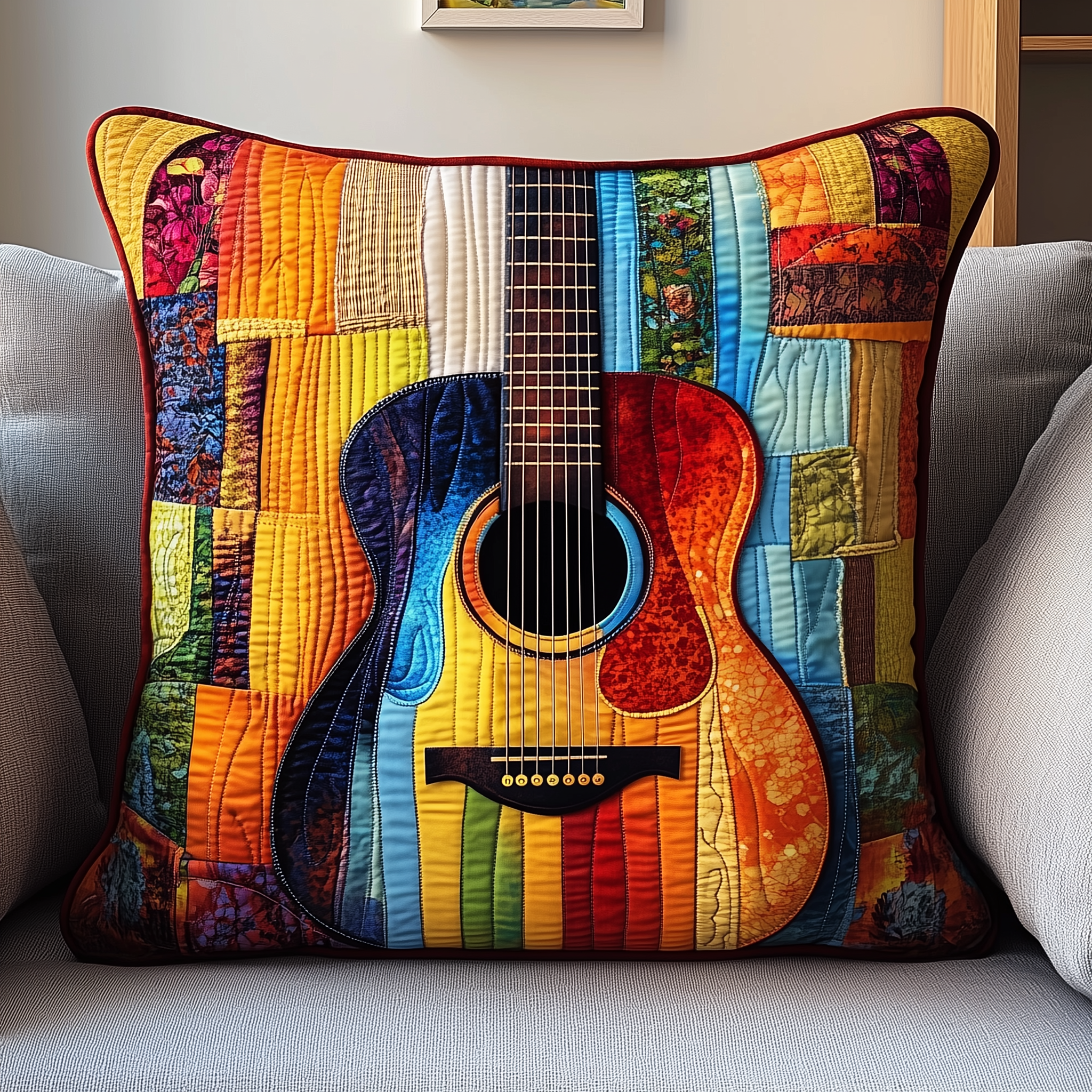 Guitar Quilted Pillow Case Colorful Throw Pillows Gift For Guitar Lovers