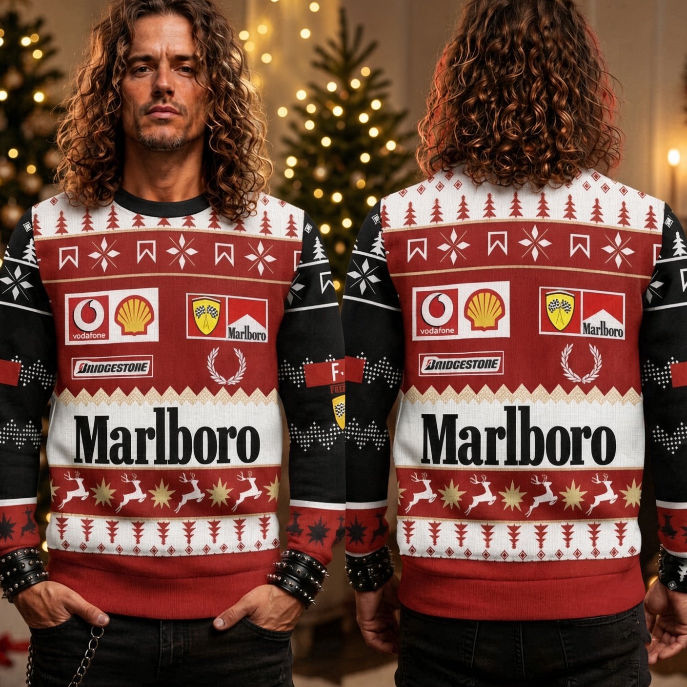 Ferrari Formula F1 Marlboro Winter Christmas Tree Ugly Christmas Sweater F1 Holiday Gear