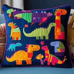 Playful Dinosaurs Quilted Pillow Case Colorful Throw Pillows Unique Son Gifts