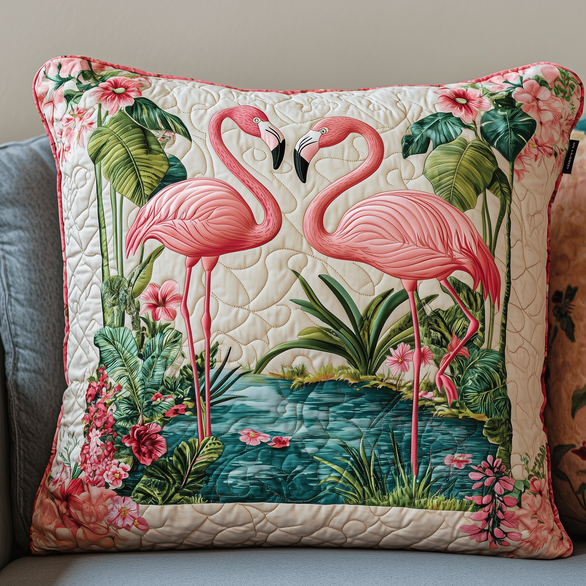 Tropical Flamingo Quilted Pillow Case Modern Throw Pillows Gift For Her