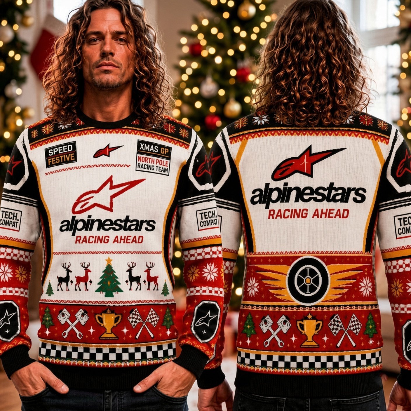 Alpinestars Racing Ahead Ugly Christmas Sweater Xmas GP North Pole Racing Team Outfits