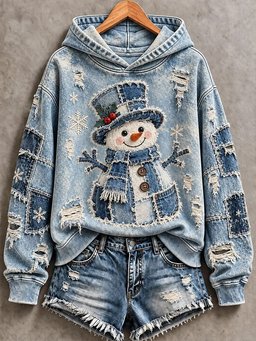 Christmas Snowman Print Hoodie Women_s Cute Christmas Gear Gifts For Friends