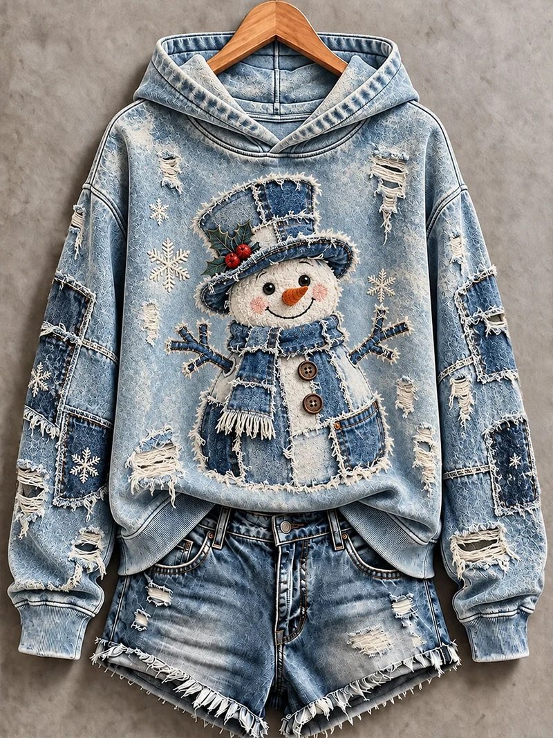Christmas Snowman Print Hoodie Women_s Cute Christmas Gear Gifts For Friends