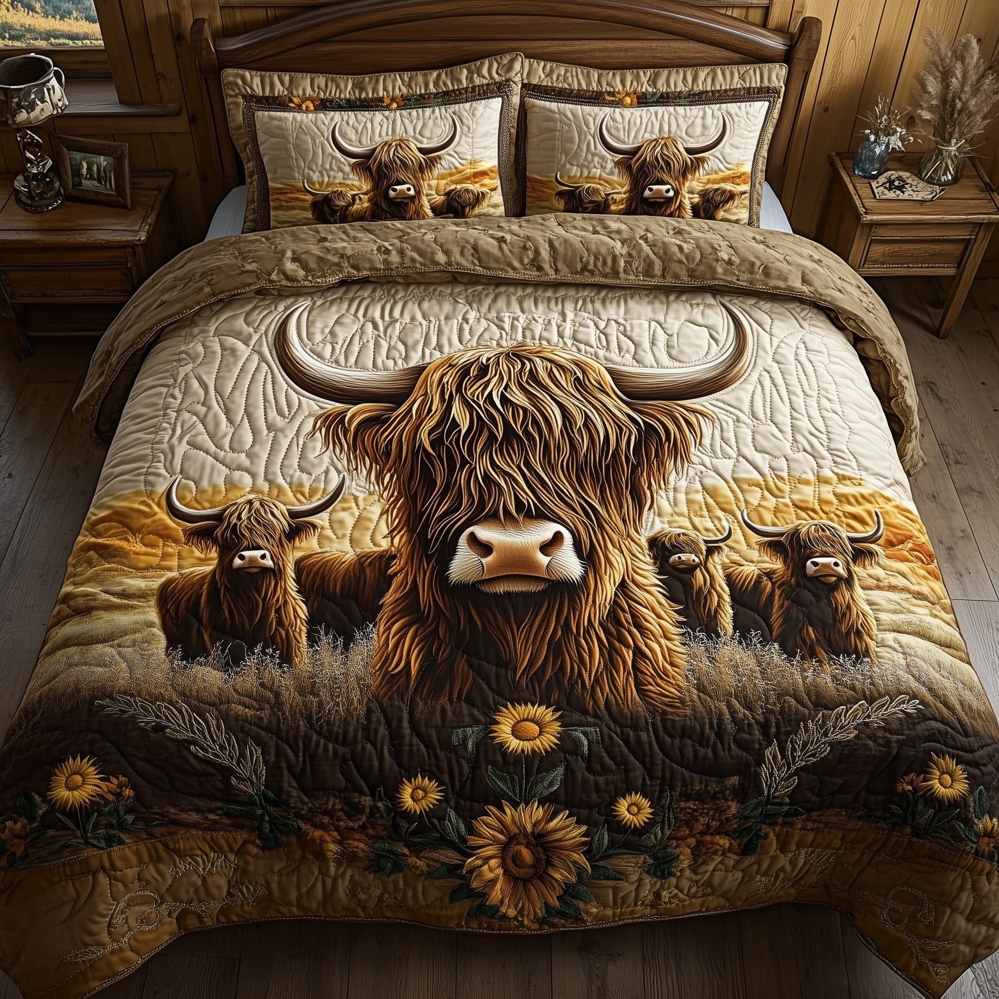 Highland Cow Quilted Bedding Set Highland Cow Lover Bedroom Decor Gift For Cow Lovers