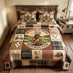 Swing Life Quilted Bedding Set Funny Golf Plaid Bedspreads King Gift For Golfer