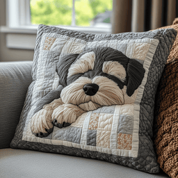 Restful Schnauzer Quilted Pillow Case Cute Puppy Quilt Throw Pillows Dog Mom Gift