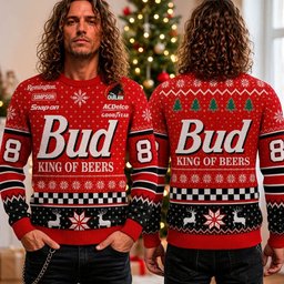 Budweiser King Of Beers Ugly Christmas Sweater Budweiser Xmas Clothing Holiday Gifts