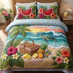 Ocean Garden Quilted Bedding Set Tropical Beach Picnic Duvet Covers Gift For Grandma