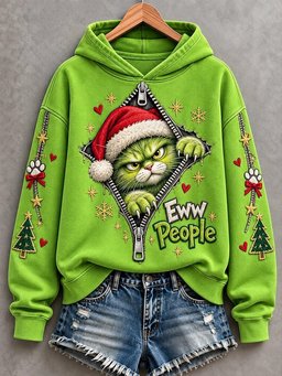 Christmas Funny Cat Eww People Print Casual Hoodie Christmas Holiday Gear Wife Gifts