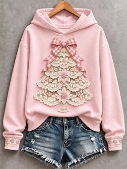Pink Christmas Tree Hoodie Women_s Christmas Outfits Xmas Gifts For Girlfriend