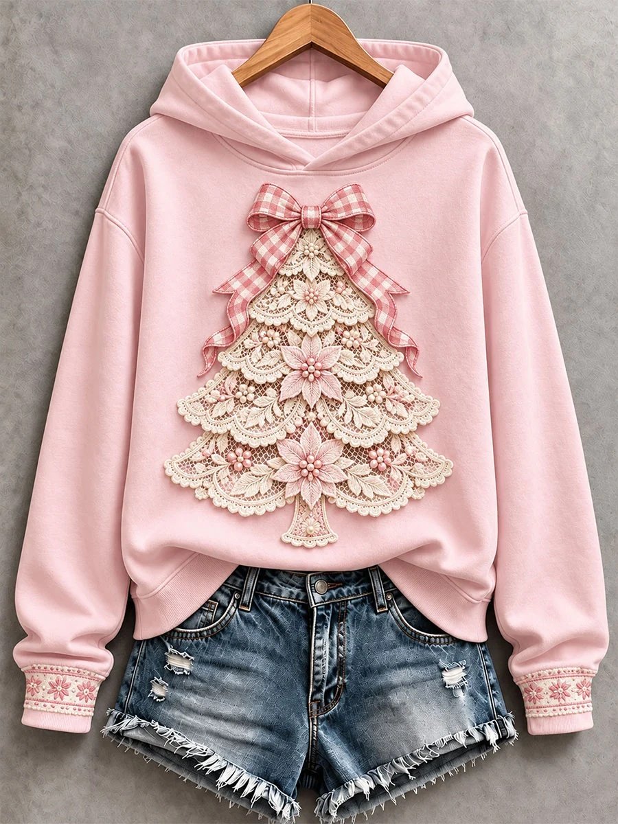Pink Christmas Tree Hoodie Women_s Christmas Outfits Xmas Gifts For Girlfriend
