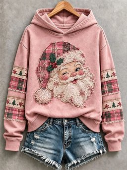 Pink Santa Hoodie Women_s Christmas Party Apparel Christmas Gift For Sister