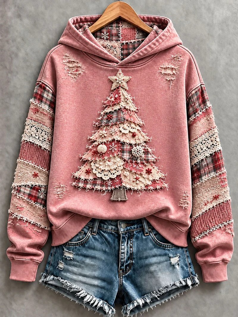 Pink Christmas Tree Hoodie Women_s Vintage Christmas Clothing Gifts For Girlfriend