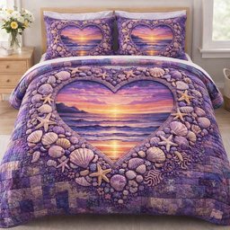 Ocean Heart Quilted Bedding Set Ocean Sunset Heart Comforter Sets Gift For Him