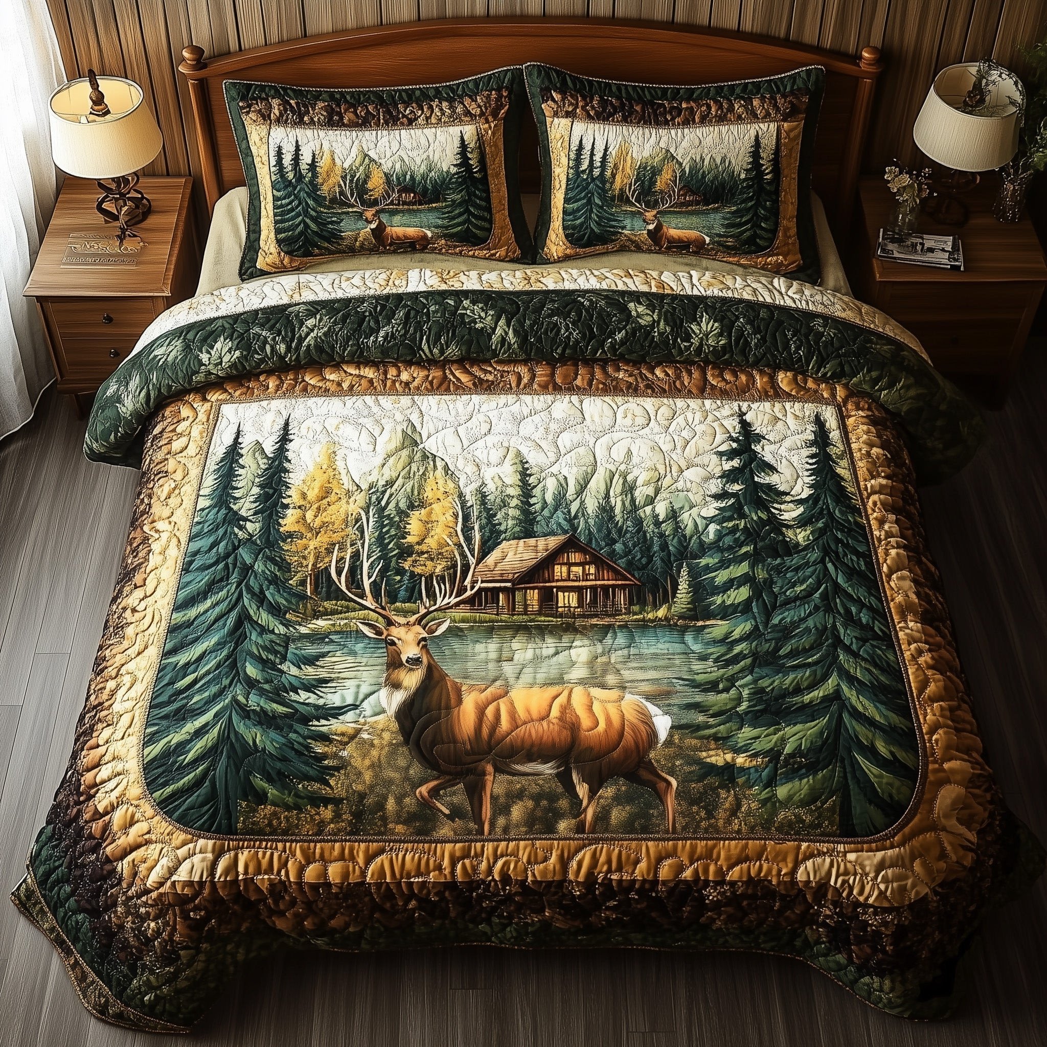 Rustic Deer Quilted Bedding Set Deer Forest Bedspreads King Father_s Day Gifts