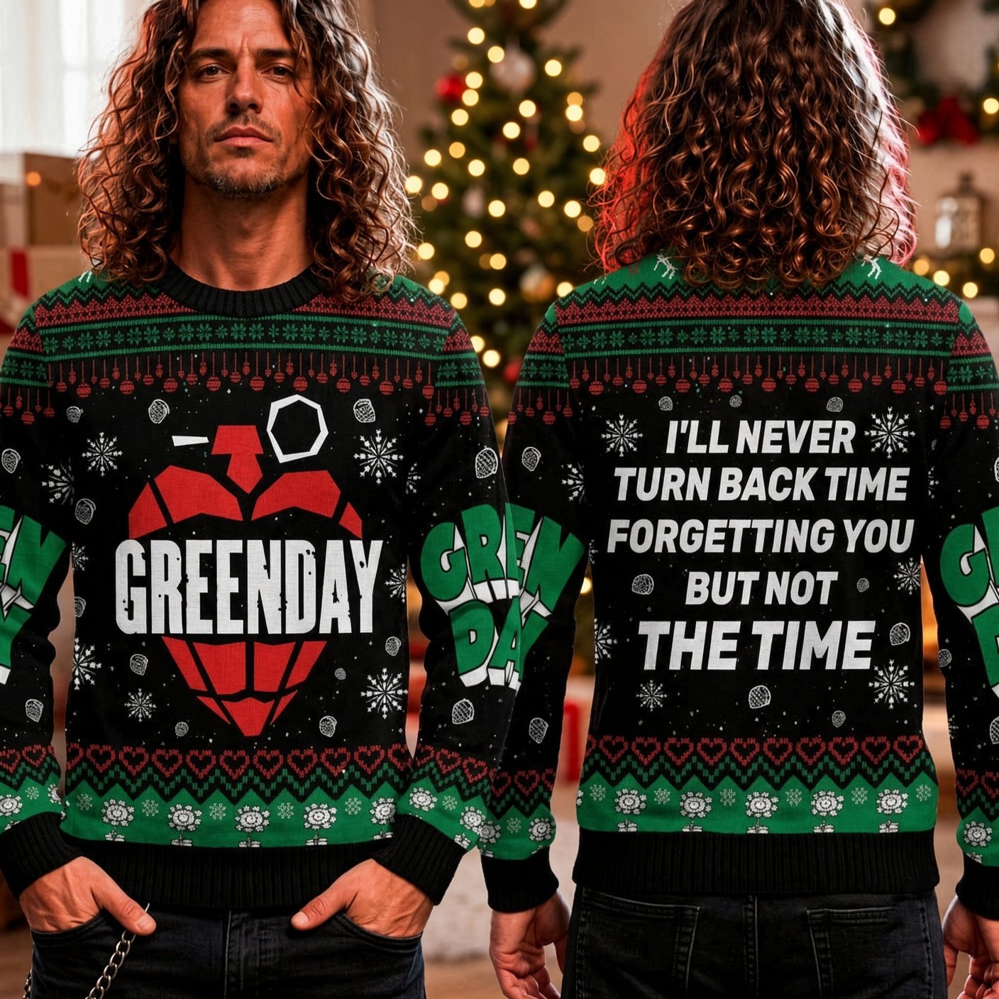 Green Day Heart Grenade Ugly Christmas Sweater Green Day Fan Clothes Holiday Xmas Wear