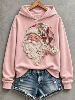 Pink Santa Hoodie Women_s Vintage Holiday Xmas Apparel Best Gifts For Sister