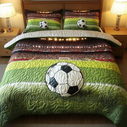 Soccer Field of Dreams Quilted Bedding Set Soccer Ball Comforter Sets World Cup Fans Gifts