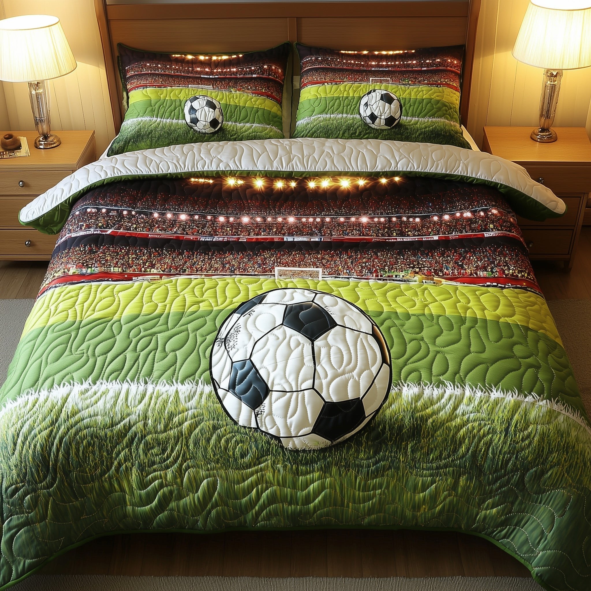 Soccer Field of Dreams Quilted Bedding Set Soccer Ball Comforter Sets World Cup Fans Gifts