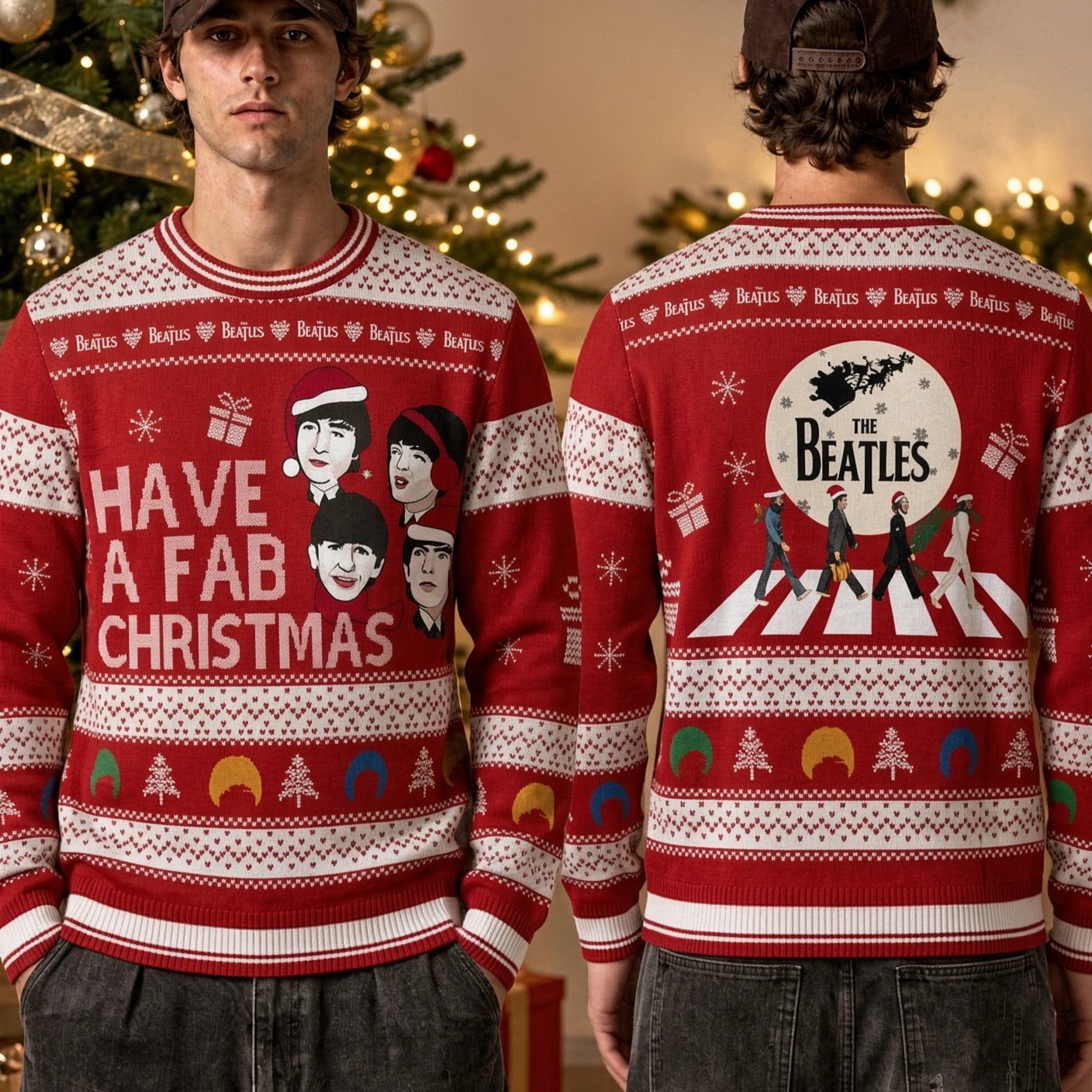 The Beatles Have A Fab Christmas Abbey Road Band Ugly Christmas Sweater Beatles Outfits